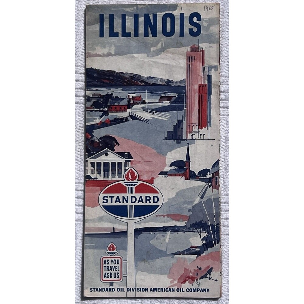 1965 Standard Oil Illinois Road Map Rand McNally Vintage Gas Station Travel Map